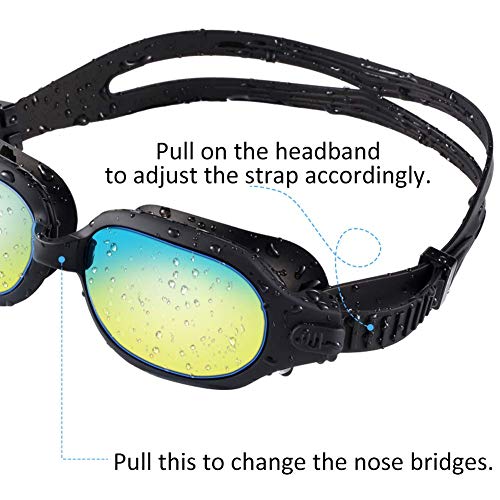 Aquior Swim Goggles, Streamlined Design Glass Leakproof Anti Fog UV Protection with Soft Silicone Nose Bride, Sport Goggles, Swimming Glass for Adult Youth Men Women