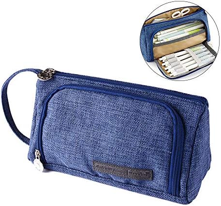Large Capacity Pen Pencil Case- Cute Pencil Pouch Bag Student Office Pen Holder Case - Multi-Use Stationary Case Makeup Cosmetic Bag (Navy Blue)