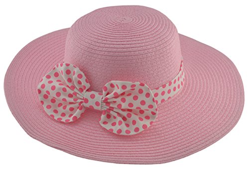 BePe Baby Little Girls' Floppy Brim Straw Sun Hat -3 to 6 Years - Pink Polkadot