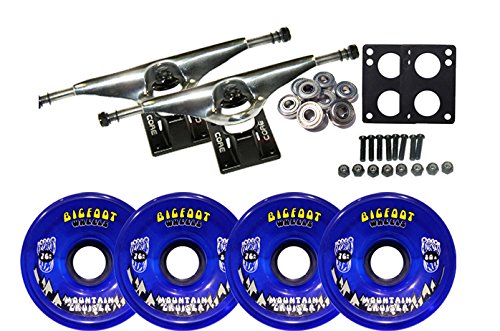 Longboard Skateboard Trucks Combo Set 76mm Bigfoot Cruisers Wheels with Silver Trucks, Bearings, and Hardware Package