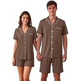 Ekouaer Matching Pajamas for Couples Short Sleeve Pjs 2 Piece Lounge Sets | Soft Lightweight, Button Up Top, Adjustable Strap, Pockets, His &amp; Hers, Family, Wedding, Bridal, Party, Date Night, Gifts
