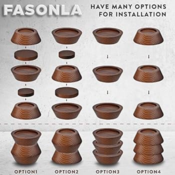 Fasonla Bed Risers Set Of 8 Furniture Risers Lifts Height 1 2 3 Or 4 Solid Natural Wood Risers For Bed Furniture Table Sofa Chair Risers With Non Slip Recessed Hole Walnut Color