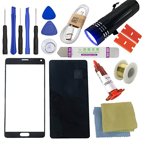 For Samsung Galaxy Note4 Screen Replacement--[DIRECT SCREEN], Sunmall Front Outer lens Glass Screen Replacement Repair Kit LCD Glass Repair Kit For Samsung Galaxy Note4 N9100 N910A N910P N910T (Black)