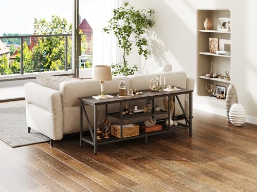 SKY-TOUCH Modern TV Stand: 3-Tier Open Storage Shelves, 140*40*43 CM, Grey Oak Wood