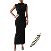 Yazinie Women Sleeveless Ruched Slit Bodycon Dresses Tea Party Dress Semi Formal Dresses for Women Black