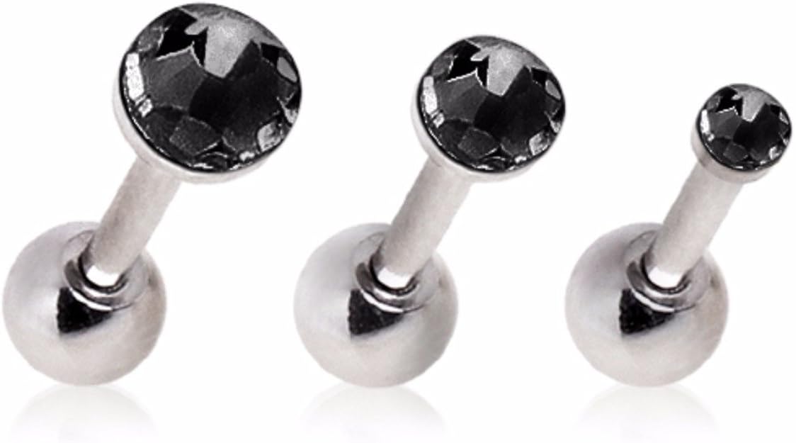 316L Surgical Steel Cartilage Earring with Black Gem (Sold