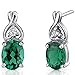 Peora Simulated Emerald Stud Earrings 925 Sterling Silver, Infinity Crown Solitaire, 2 Carats total Oval Shape 8x6mm, Friction Backs