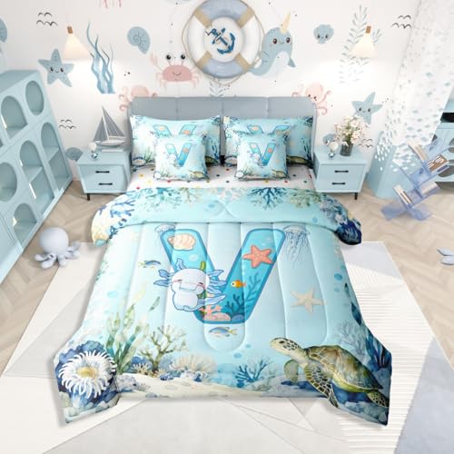 Erosebridal Personalized Initial Letter V Twin Comforter Set 7 Piece at Amazon