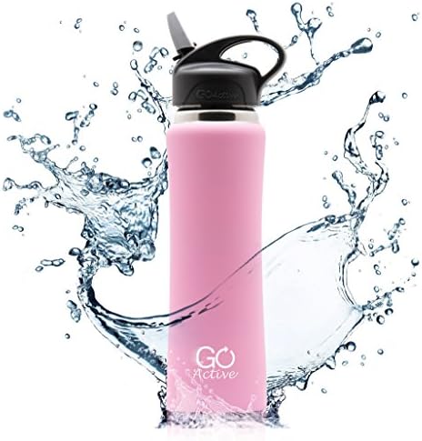GO Active Insulated Stainless Steel Water Bottle with Premium Straw Lid. (24oz, Light Pink)