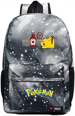 Cartoon Pokemon Rucksack School Backpack for Boys Girls Children Bookbag (Galaxy Grey B)