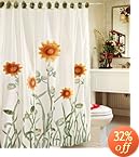 Chezmoi Collection White/Green/Yellow 3D Sunflower Shower Curtain with Liner and 12-Hook Set