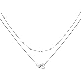 VQYSKO Layered Initial Heart Necklace,14K Gold Plated Stainless Steel Tiny Heart Letter Necklace Layered Necklace for Women