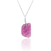 Gemkora Natural Fine Pink Sapphire Rough Gemstone Dainty Pendant Necklace, Zodiac, Birthstone, Healing Raw Crystals Women Jewelry in Sterling Silver Chain 18 inch, 100% Real Stone