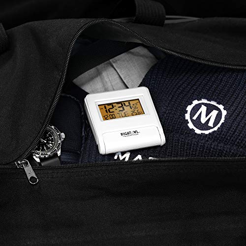 MARATHON Atomic Travel Alarm Clock with Auto Night Light Feature, Batteries Included (White