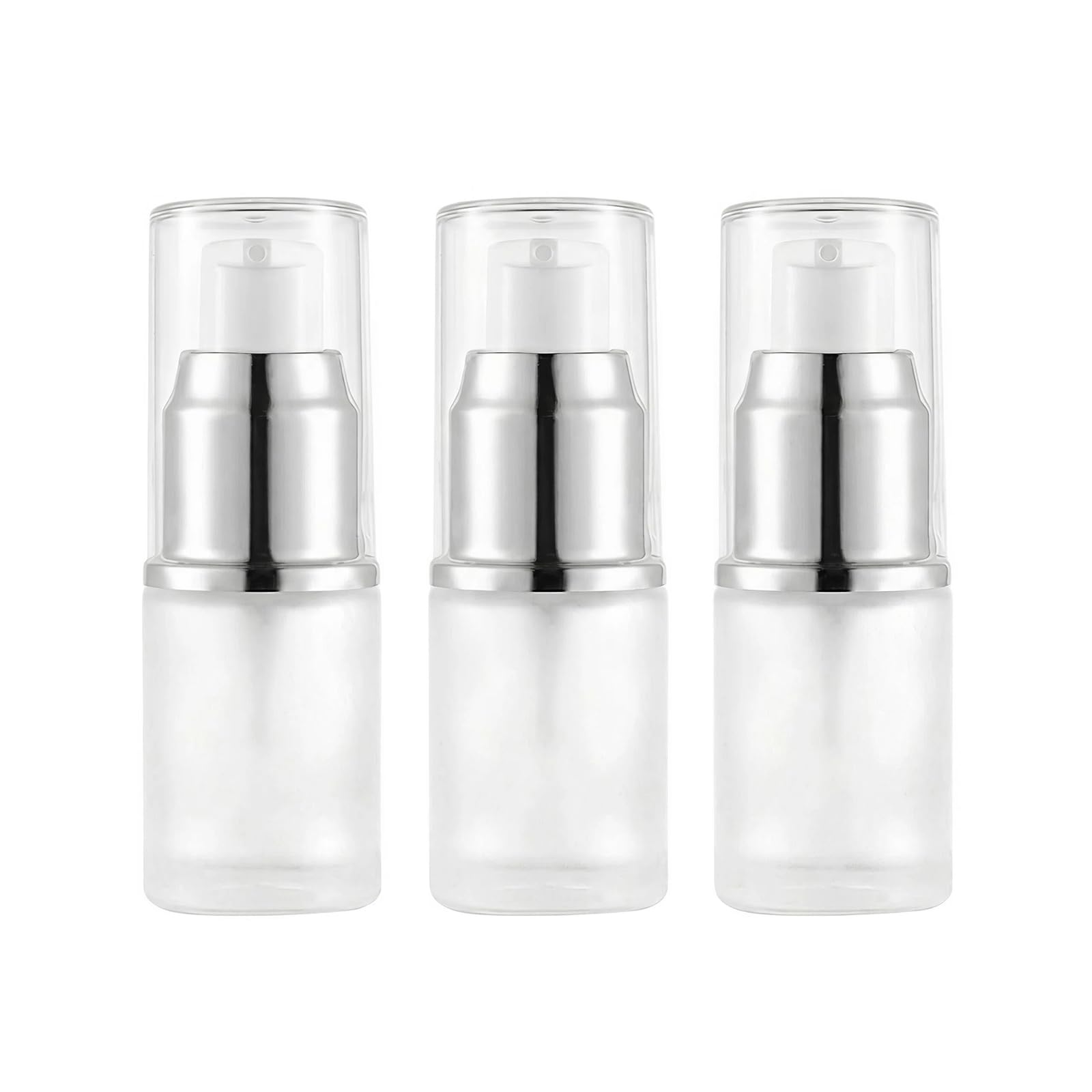 3PCS 15ML/0.5oz Clear Empty Frosted Glass Lotion Pump Bottles Cosmetic Jars Travel Containers Pump Dispenser for Cream Emulsion Foundation Toner