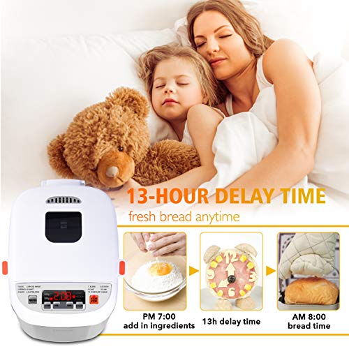Bread Maker- 1.5LB breadmaker machines, Automatic Bread Maker Machine, Gluten Free Breadmaker Machine , Large Viewing Window Digital LED Screen, 12 Menus 3 Crust Colors, 15h Delay Timer 1h Keep Warm Non Stick Pan - Thumbnail 3