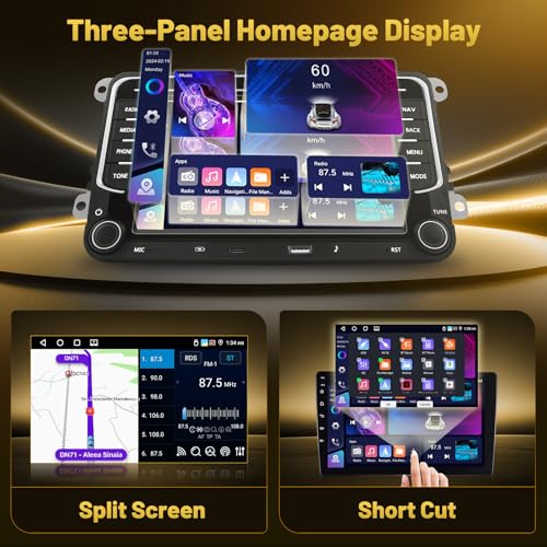 Roinvou 4+64G Radio Coche para VW Beetle Passat Jetta Sharan CC Tiguana Caddy Carplay Inalámbrico Android Auto, Android Pantalla Radio Coche 7'' MirrorLink Bluetooth WiFi GPS 32EQ RDS/FM SWC Cámara