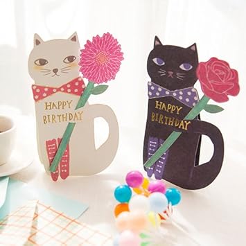 2 Pack Montant Kitty Chat Avec Fleur Cartes Danniversaire