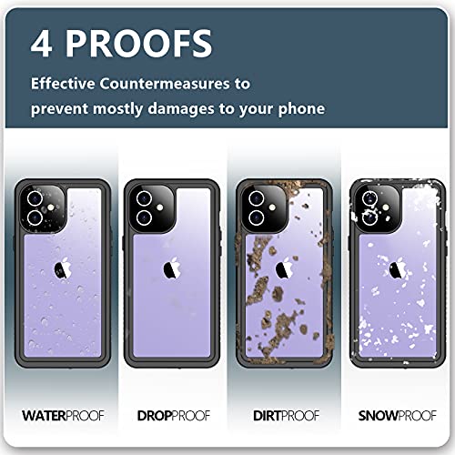SPIDERCASE Designed for iPhone 12 Case, Waterproof Built-in Screen Protector, Shockproof Full Body Cover Rugged Case Only for iPhone 12 6.1” 2020 Released, Black/Clear