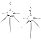 Sacina Silver-tone Large Spike Hoop Earrings, Gothic Grunge Emo Punk Earrings, Goth Jewelry, Christmas Jewelry Gift for Women