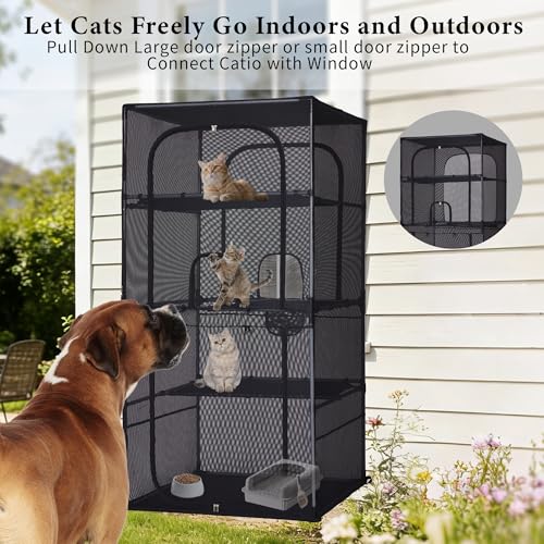 Catio Outdoor Cat Enclosure Window 61.4" H Large Cat Cage with Perches 4 Tiers Cat Patio Playpen Kitten Kennel for Multiple Indoor Cats