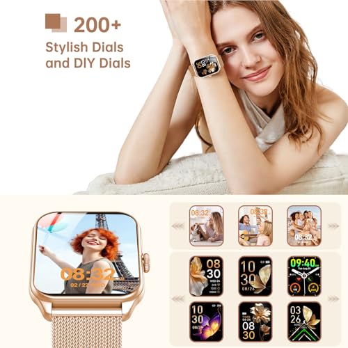 Smart Watches for Women, 1.85"HD Fitness Watch with Bluetooth Calling, Health Tracker for Sleep/Heart Rate/SpO2, 120+ Sports, 200+ Dials, IP68 Waterproof, Smart Watch for Android iOS (Rose Gold)