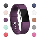 For Fitbit Charge 2 Bands, Adjustable Replacement Bands with Metal Clasp for Fitbit Charge 2 Wristbands Classic Edition Plum Large