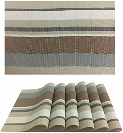 Azorcol Heat Resistant Placemats Set of 6 Washable Placemats for Kitchen Dining Table Non-slip Woven Vinyl Kitchen Table Mats (Beige)