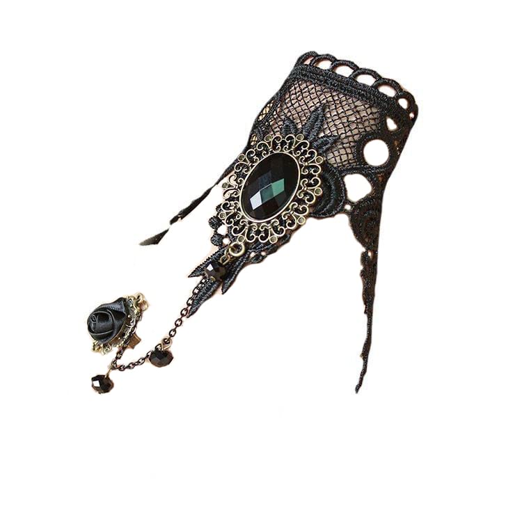 Carufin Black Sexy Lace Choker Necklaces Gothic Tassel Collar Choker Halloween Party Accessories for Women Girls (Rose Ring Bracelets)