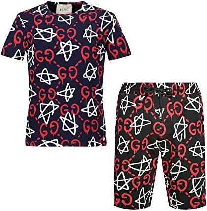 ECTIC 2017 New 3D print stars Men's Suits T-shirts and Shorts Pants Size M-XXXL G30012 (Blue)