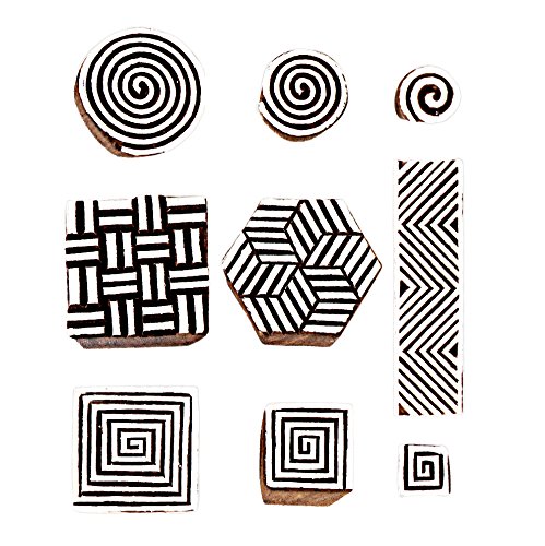 Hashcart Baren for Block Printing Stamps/Wooden Stamping Block/Handcarved Designer Craft Printing Pattern for Saree Border,Henna/Textile Printing,Scrapbooking,Pottery Crafts & Wall Painting,Set of 9