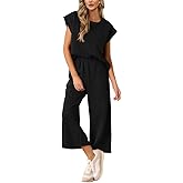 AGSEEM Two Piece Sets for Women Summer Short Sleeve Lounge Sets Cropped Wide Pants Outfits Loungewear Beach Vacation Clothes