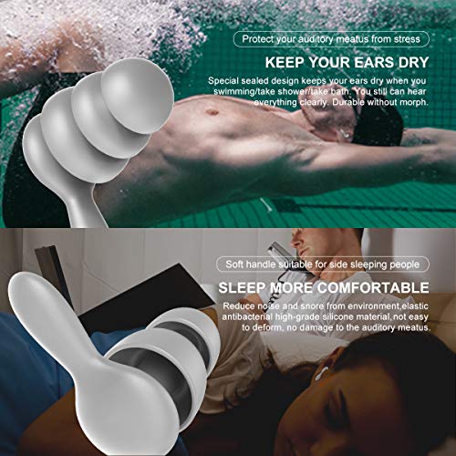 2 Pairs Soft Silicone Ear Plugs Noise Reduction,Earplugs for Sleeping Swimming Snoring Concerts,Waterproof Reusable Ear Plugs with Organizer (Grey)