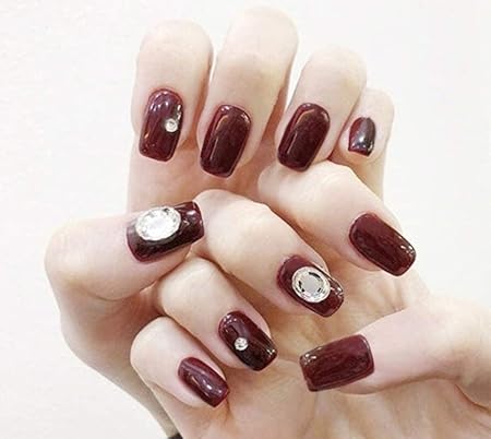 Amazon 偽ネイルワインレッドウェアネイル完成したネイルパッチ24個 Sclposter ネイルチップ 通販