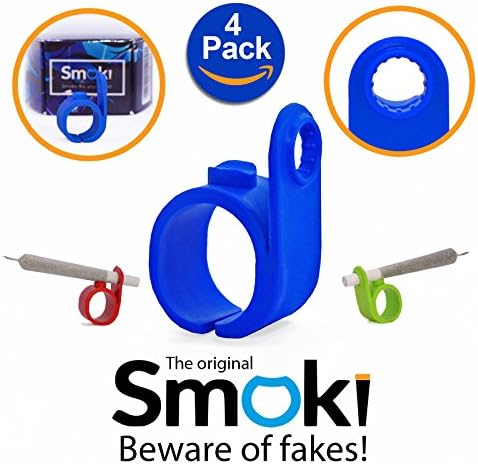 Smoki Roll Holder Ring 4 Pack | Flexible & Comfy Silicone, Ergonomic Design, Heat & Shock Proof Hands Free Rings | Protect Your Hands, Prevent Yellow Stains, Minimize Smell & Enjoy (Gre (4X Blue)