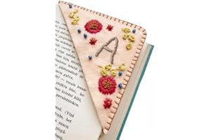 MOTEERLLU Personalized Hand Embroidered Corner Bookmark,Felt Triangle Page Stitched Handmade Bookmark,Unique Cute Flower Letter Embroidery Bookmarks Accessories for Book Lovers(Fall-a)