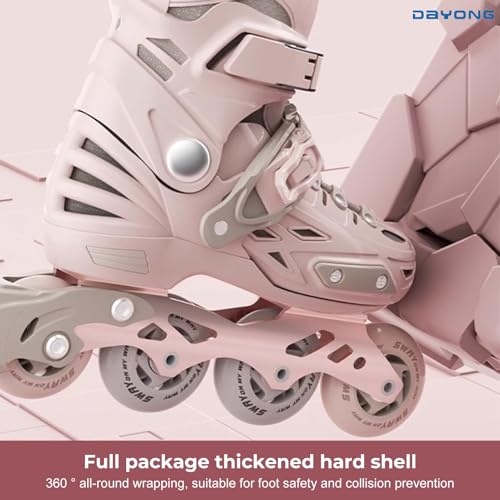 DAYONG Inline Skating Shoes for Kids, Adjustable Roller Skates, with 8 Light Up Wheels Thicken Shoe Shell, Dual Mode Rollerblades for Beginners, Kids, Adult.