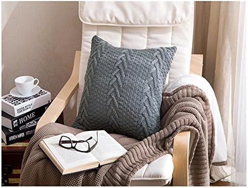 KissH Square Imitation Cashmere Simple Nordic Knit Throw Pillowcase Cushion Cover 18 Inch Grey