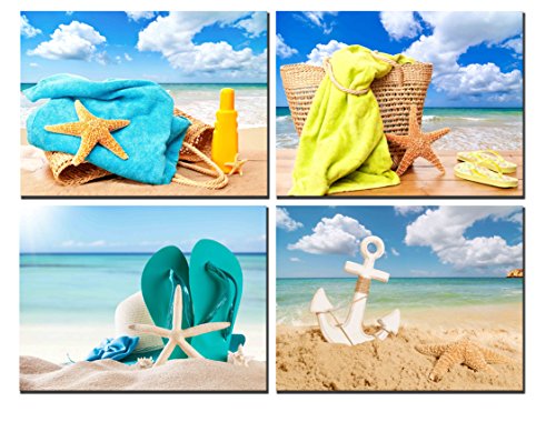 Natural art – Beach Still Life Painting Prints Framed Canvas Prints Modern Wall Art Wall Decoration Ready to Hang 4 Panels