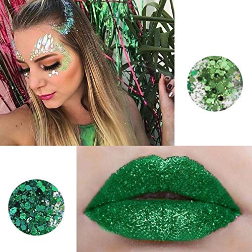 COKOHAPPY 8 Boxes 10ml Holographic Mermaid Dreams Green Chunky Glitter Sequins Iridescent Flakes Hexagon Tips Mixed Paillette Face Eyes Body Hair Nail Art