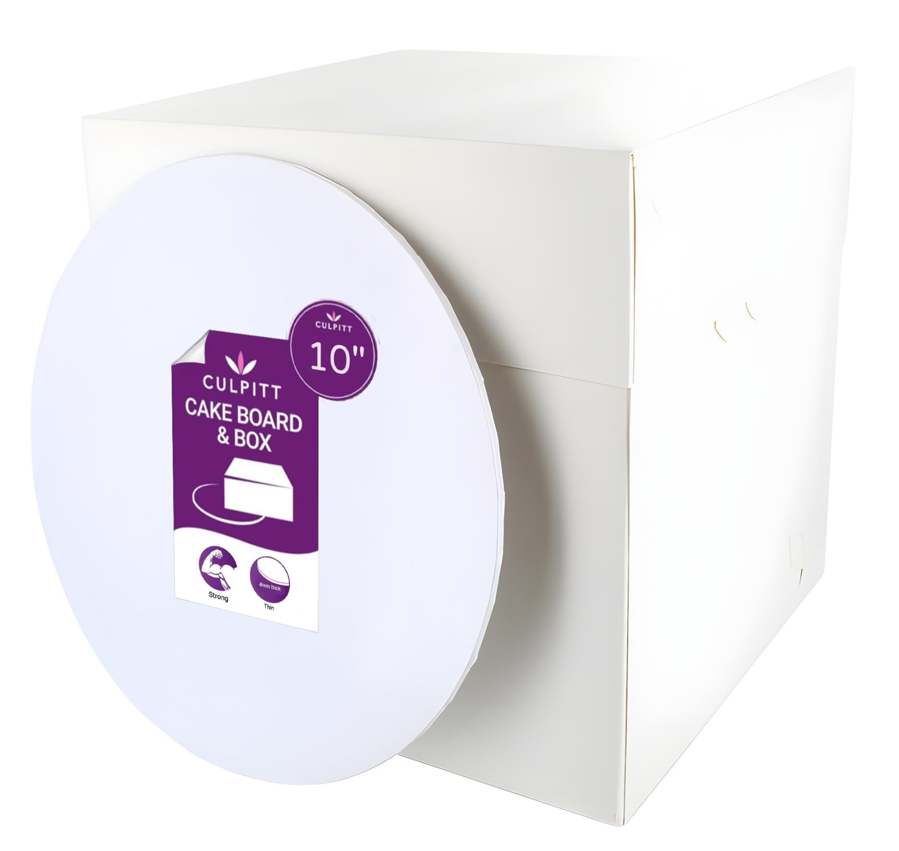 Culpitt Tall Cake Box & White Board Set | 10" | 10 x 10 x 10 Inch Square for Tiered or Decorated Transport | Premium Masonite Board Included