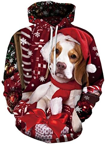 Urmycos Unisex Realistic 3D Ugly Christmas Hooded Sweatshirt Casual Pullover Hoodie
