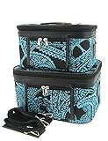 World Traveler 2-Piece Paisley Cosmetic Train Case Set, Black and Blue