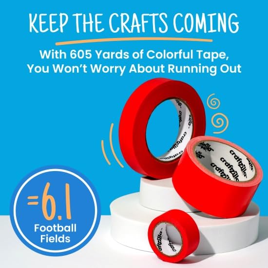 Craftzilla Colored Masking Tape - 11 Roll Multi- Pack, 55 Yards x 1 in Colorful Craft Tape- Great for Arts & Crafts, Kids, Labeling and Color- Coding