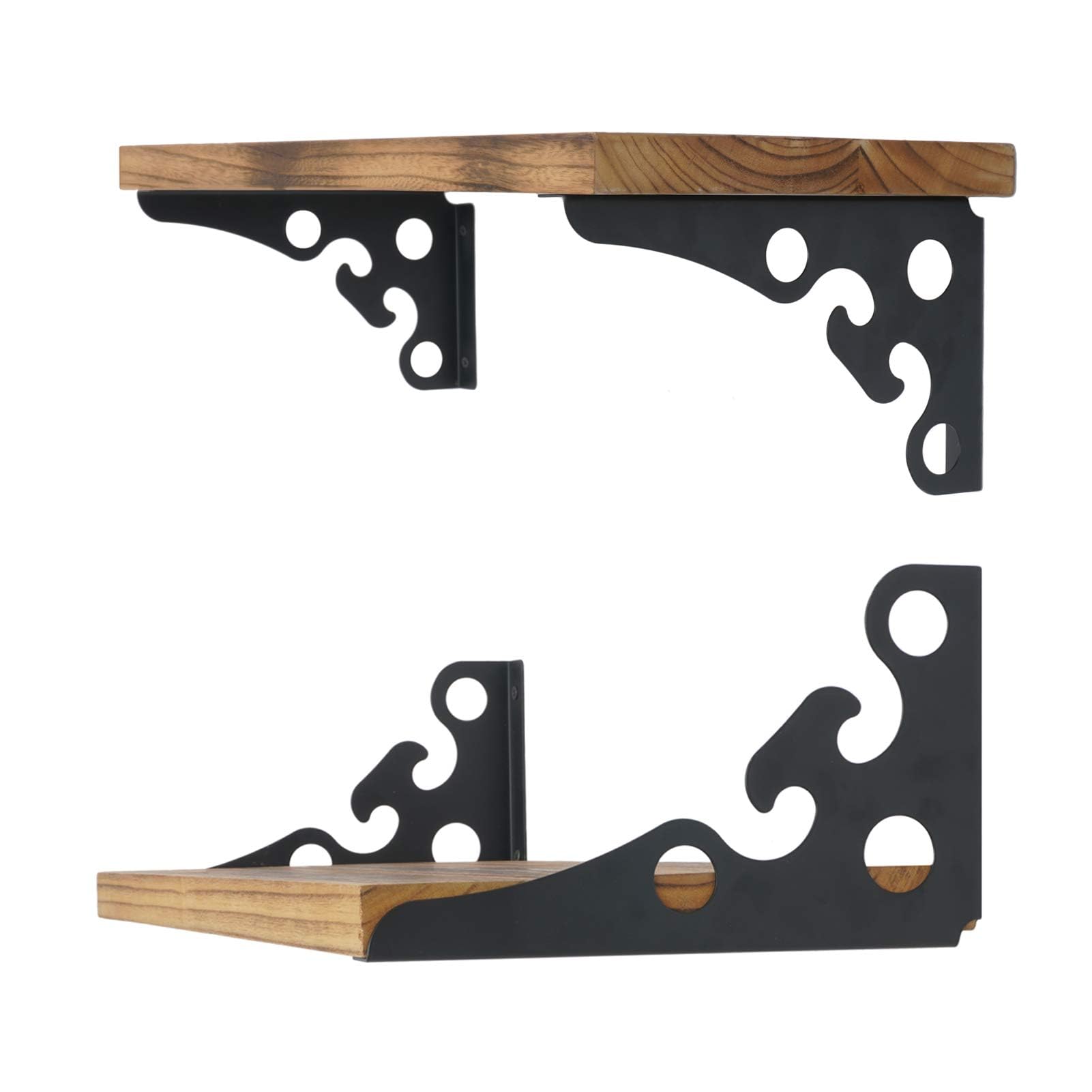 Ouvin Decorative Wall Brackets 4 Pack Floating Shelf Brackets 12inch Retro Black Multifunctional Corner Brace Shelf Support with Screws (200 mm/8 inch) Black