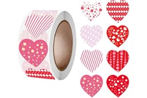 YCFISH 500 Pcs Funky Heart roll Stickers, Valentine's Day Heart Stickers, Valentine's Love Decorative Stickers, Red Roll Heart Self Adhesive Love Decorative Labels Stickers Heart Labels for Wedding Party