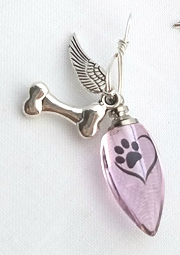 Sympathy Gift Cremation Urn Bead Paw Heart Dog Bone Angel Wing Crystal Necklace