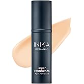 INIKA Organic Full Coverage Liquid Foundation Makeup with Hyaluronic Acid and Argan Oil, Vegan and Organic Foundation for Skin Elasticity and Plumpness, Natural Coverage, Cream, 30ml
