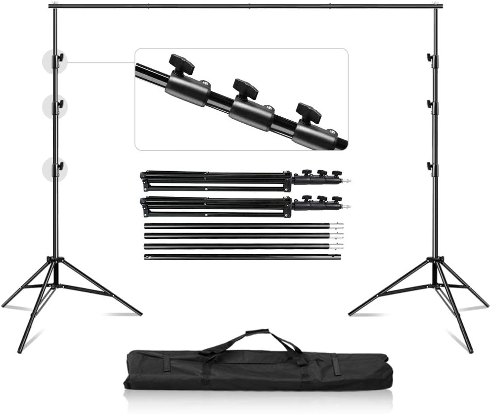 VOLKWELL Studio Photo Video Studio 3m/10ft. Wide Cross Bar, 2.8m/9.2 ft. Tall Adjustable Background Stand Backdrop Support System Kit with Carry Bag