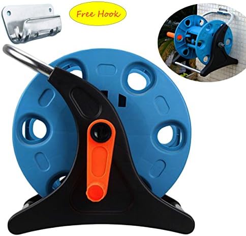 Knocbel Garden Hose Reel with Metal Hook, Multipurpose Portable Hand Crank Cart Aluminium Alloy Frame (Blue and Black)
